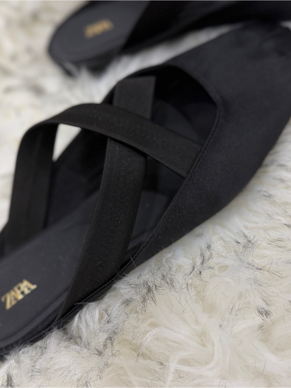 Zara Black Satin Crisscross Square-Toe Flats - Picture 3 of 4